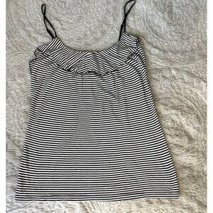Loft Black and White Spaghetti Strap Tank Top With Ruffles Size Small